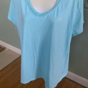 Light Blue Short Sleeve Tee with Lace Trim
100% cotton size XXL